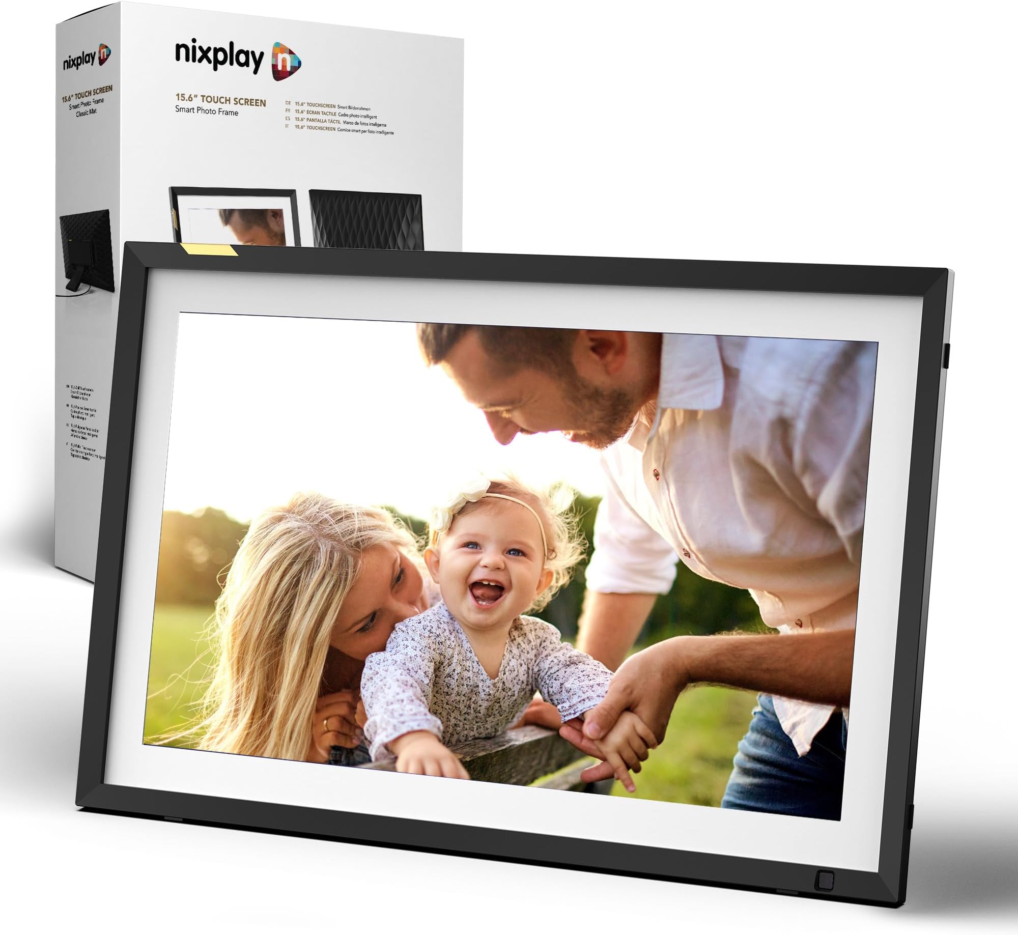 Digital Touch Screen Picture Frame - 15.6” Photo Frame, Connecting Families & Friends (Black/White Matte)