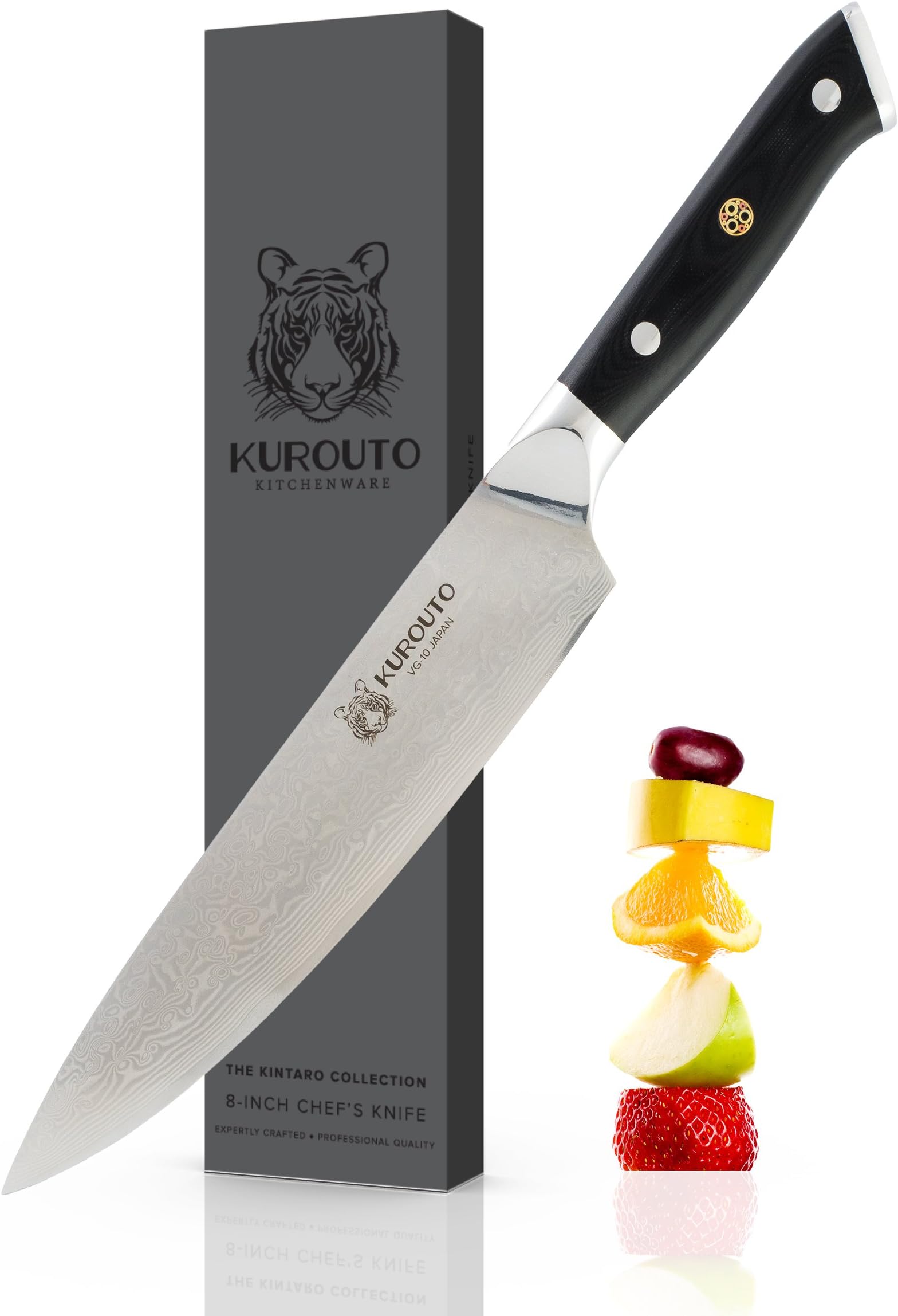 8-Inch VG10 Chef's Knife With 66 Layers of High Carbon Damascus Stainless Steel Clading- Razor Sharp -Kurouto Kitchenware