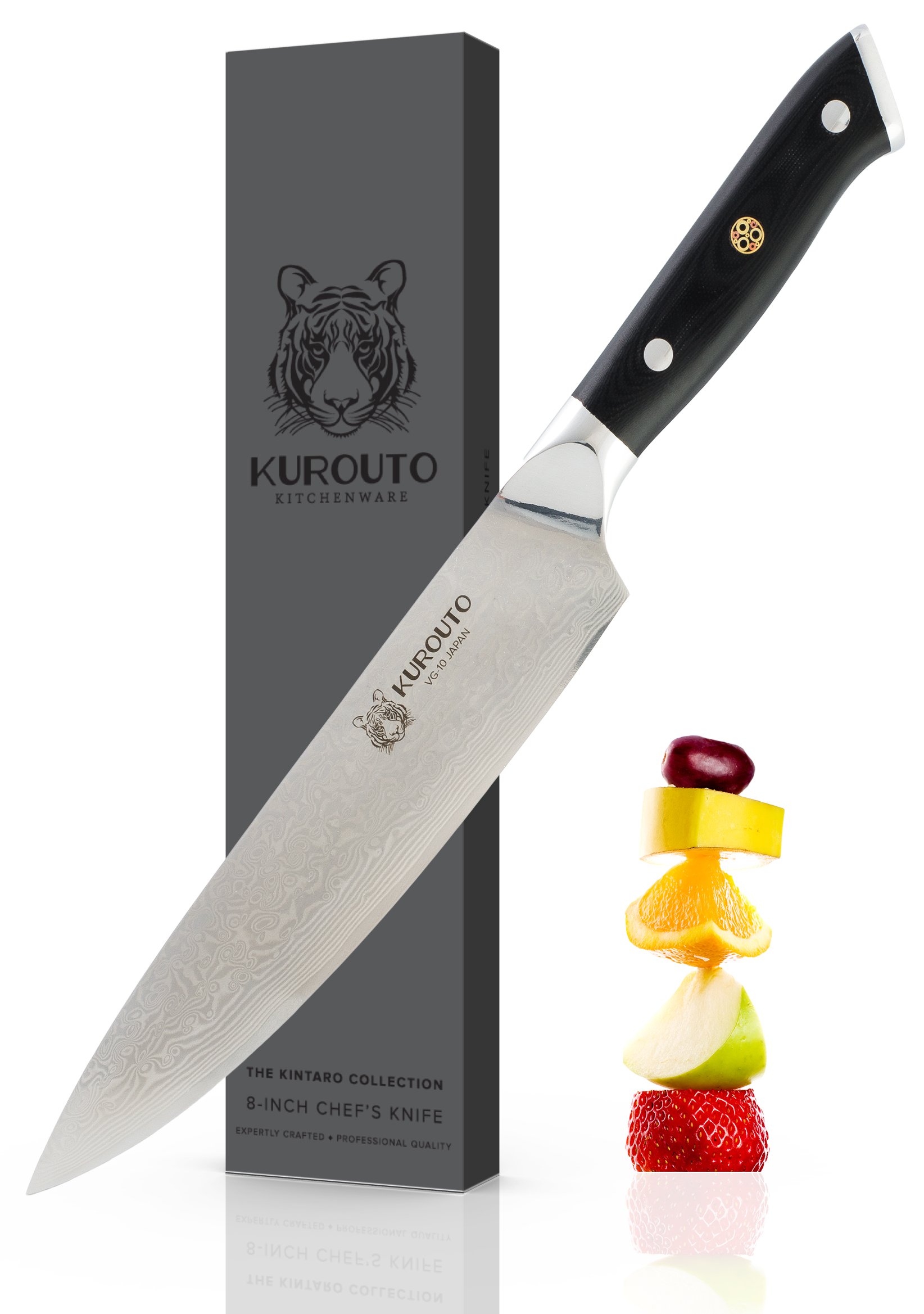 8-Inch VG10 Chef's Knife With 66 Layers of High Carbon Damascus Stainless Steel Clading- Razor Sharp -Kurouto Kitchenware