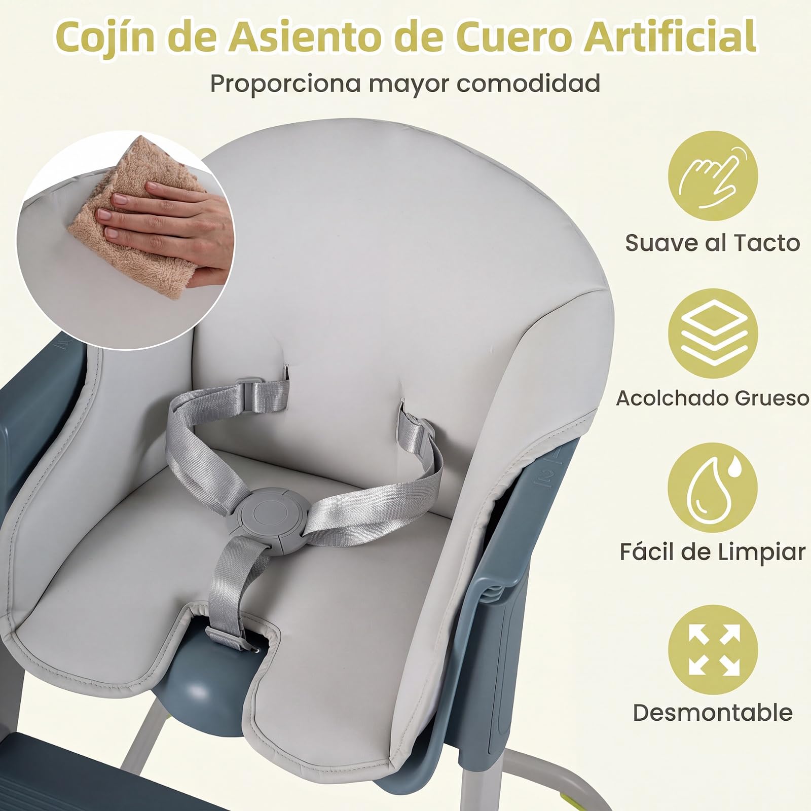 COSTWAY Trona para Bebé, Silla de Comer Alta | con Bandeja Extraíble y Ajustable, Arnés de Seguridad, Reposapiés, Estructura de Metal, Asiento Infantil para Hogar, 58 x 62