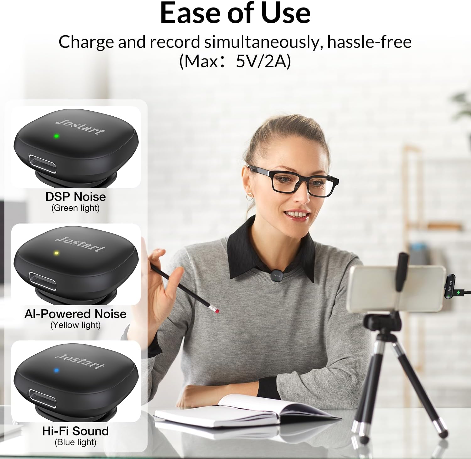 Wireless Mini Microphone for iPhone & Android,Using AI Smart Noise Reduction Technology - Wireless Lavalier Microphone for YouTube Podcast Vlogging Tiktok-Black - Image 7