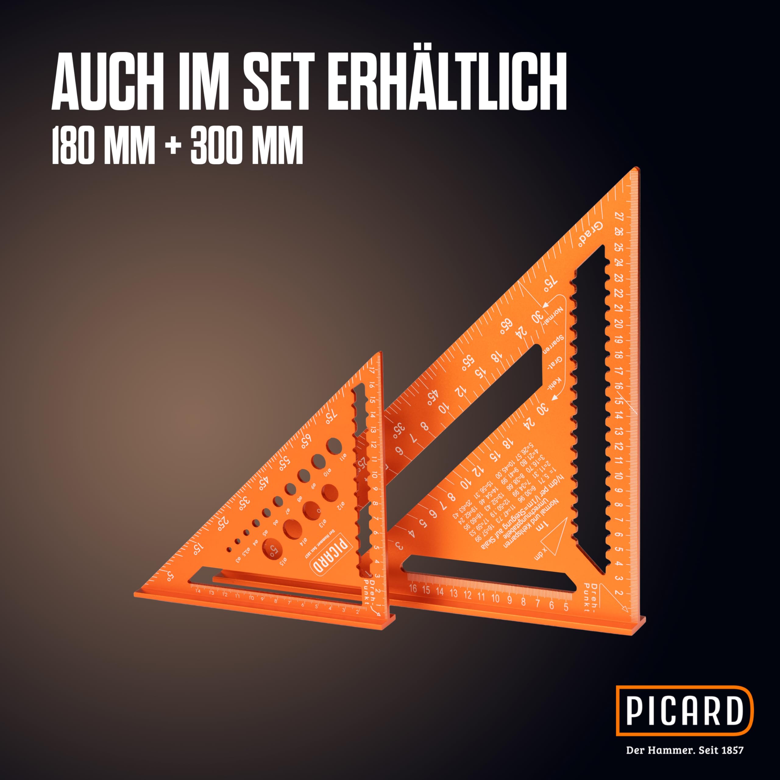 PICARD Ángulo de carpintero de 300 mm | ángulo de tope preciso y ángulo de carpintero | Marcado exacto y medición rápida de ángulo | ángulo de carpintero | Speed Square métrico
