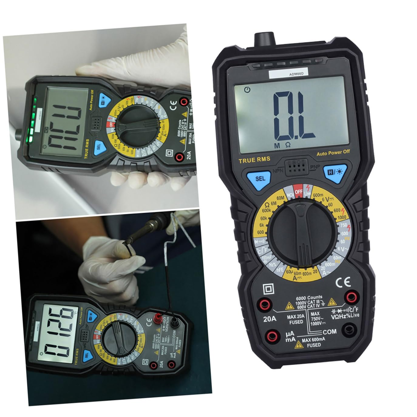 Adm08a Digitales Multimeter 6000 Zählungen mit Lcd Spannungsdetektor