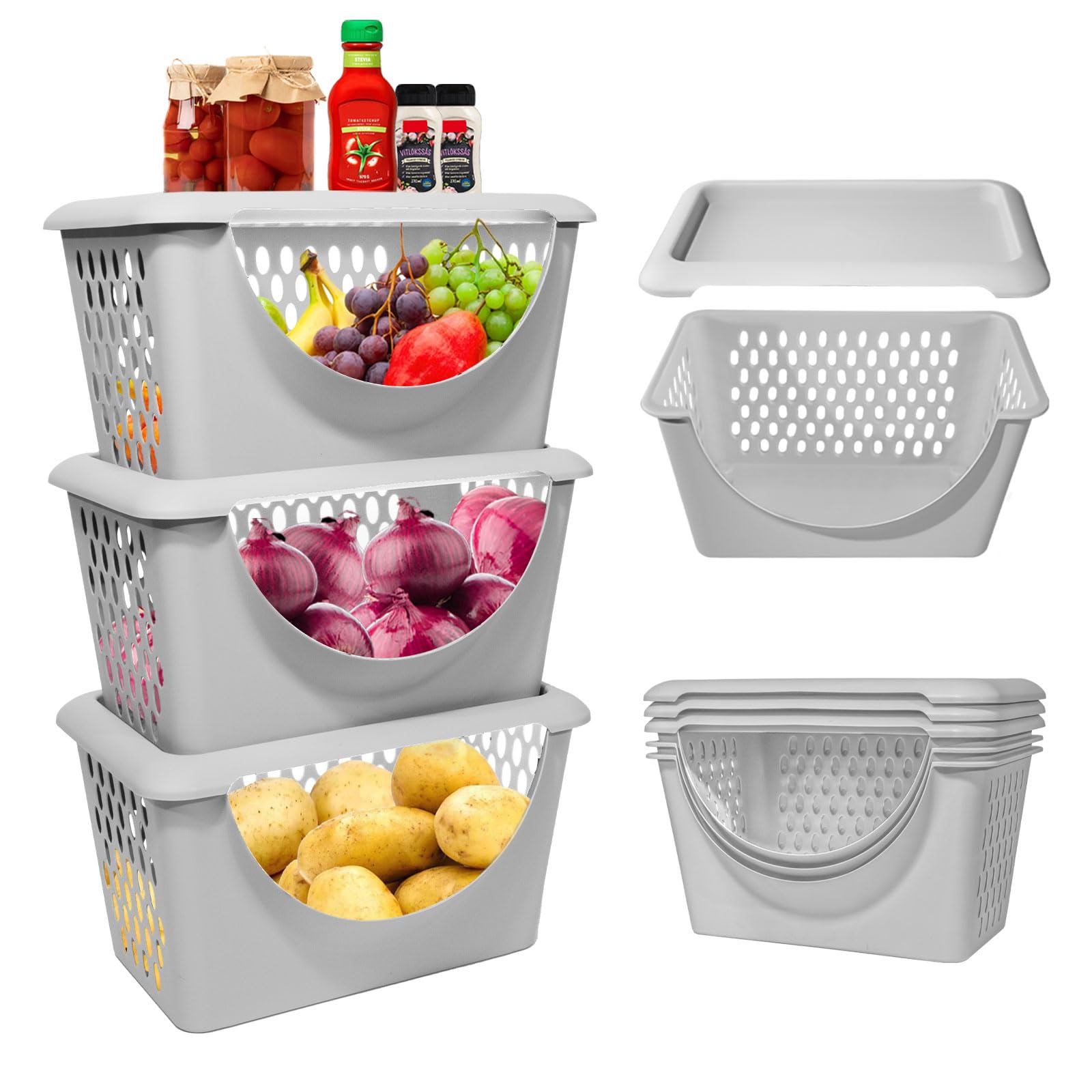 Onion and Potato Storage Bins with Lid(176oz) 3 Set Onion Holder Storage, Potato Bins for Kitchen Pantry Storage Bins Basket for Kitchen Pantry Organizers