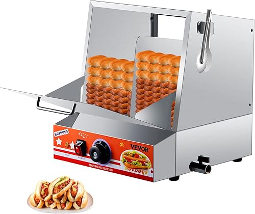 VEVOR Vaporizador eléctrico para perros calientes con calentador de bollo, 36L32.69 cuartos de galón, calentador de bollos de acero inoxidable con