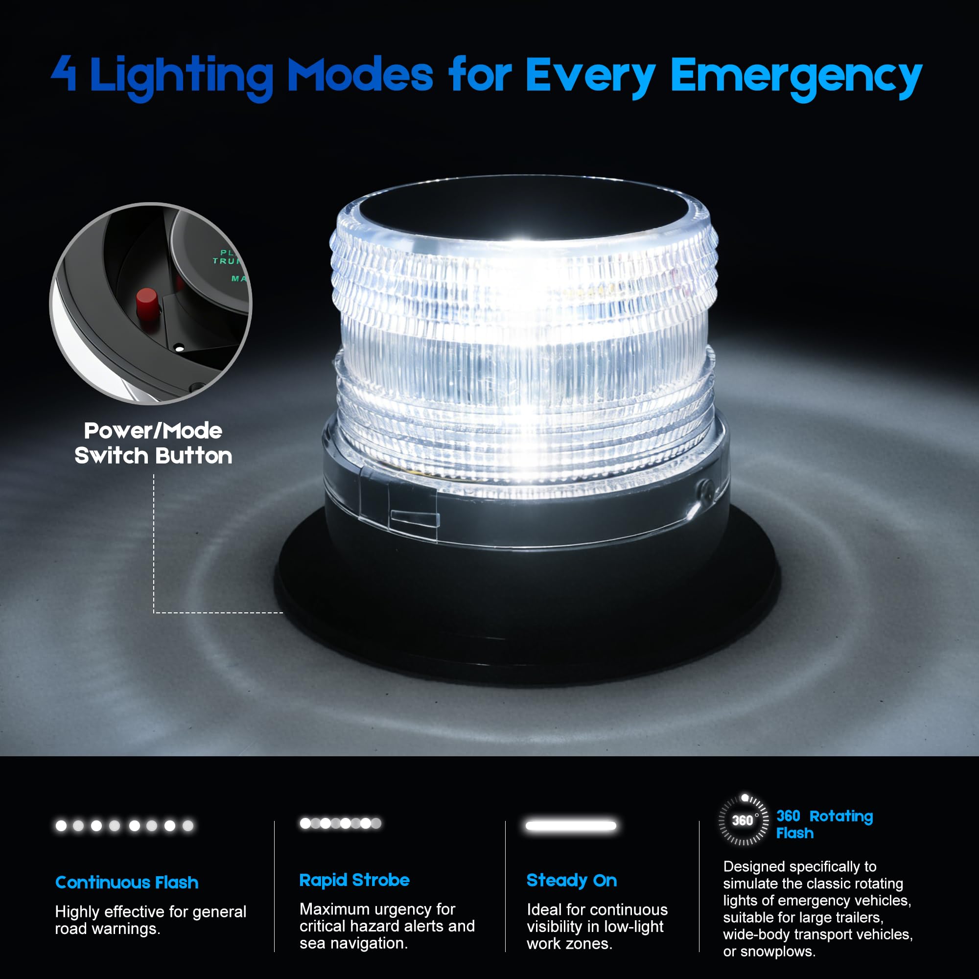 Solar Ankerlicht Boot 360° LED Navigationslicht, Magnetisch IP65 Wasserdicht, 4 Modi (Blinken, Strobe, Dauerlicht, Rotation), Boot Beleuchtung für Yacht, Kajak, Ponton (Freizeitgebrauch)