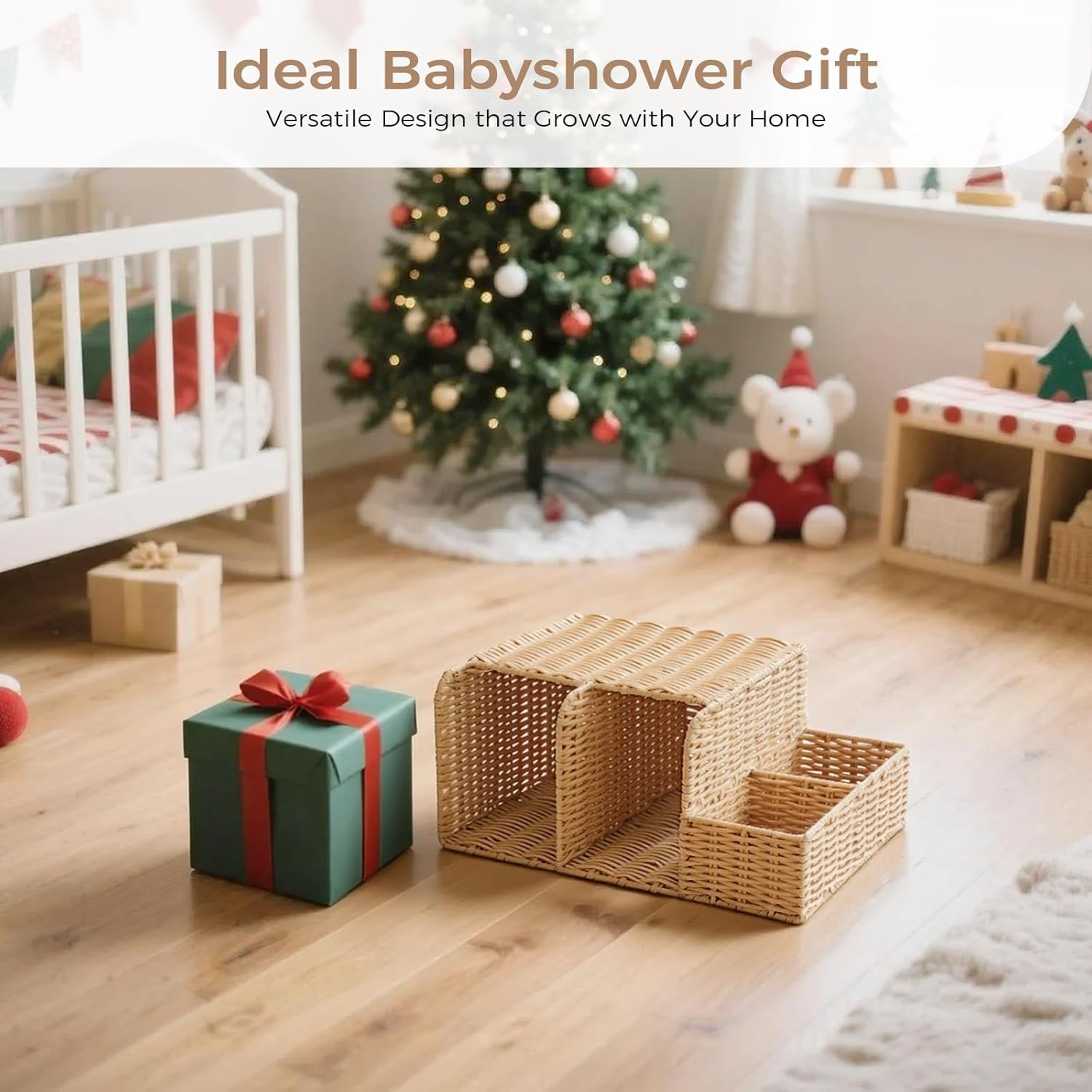 Diaper Caddy Organizer, Hand Rattan Nursery Storage Basket for Baby Essentials, Baby Changing Table Organizer Perfect Nursery Assistant (Natural Light Woven - Style 1, M)