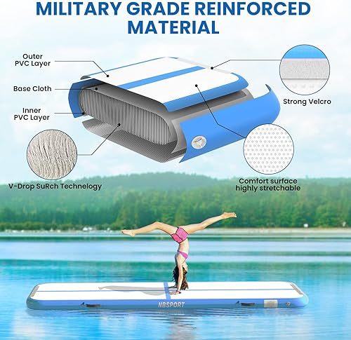 Miniatura 4 de NBSPORT Colchoneta inflable de gimnasia de 10131620 pies, 48 pulgadas de grosor, con bomba de aire eléctrica para el hogar, entrenamiento,