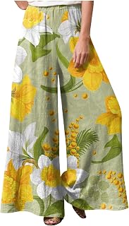DIYIOUZHOU Linen Pants Women 2023, Sports Plus Size Cosy India Slacks Woamns Wideleg Summer Split Loos Thin Printing Empire Waist Joggers Woamns Red,Wine,Purple,Sky Blue,White,Yellow