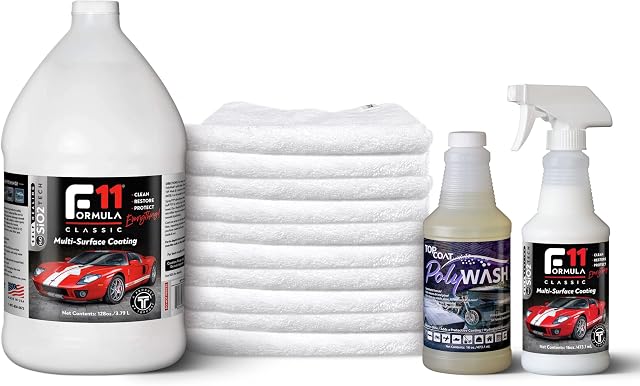 TopCoat F11 Prep Kit - Car Wash and Polish Kit with F11 Polish & Sealer, PolyWash, and 10 Microfiber Towels Wash and Prep Solution and Car Wax Replacement Sealer
