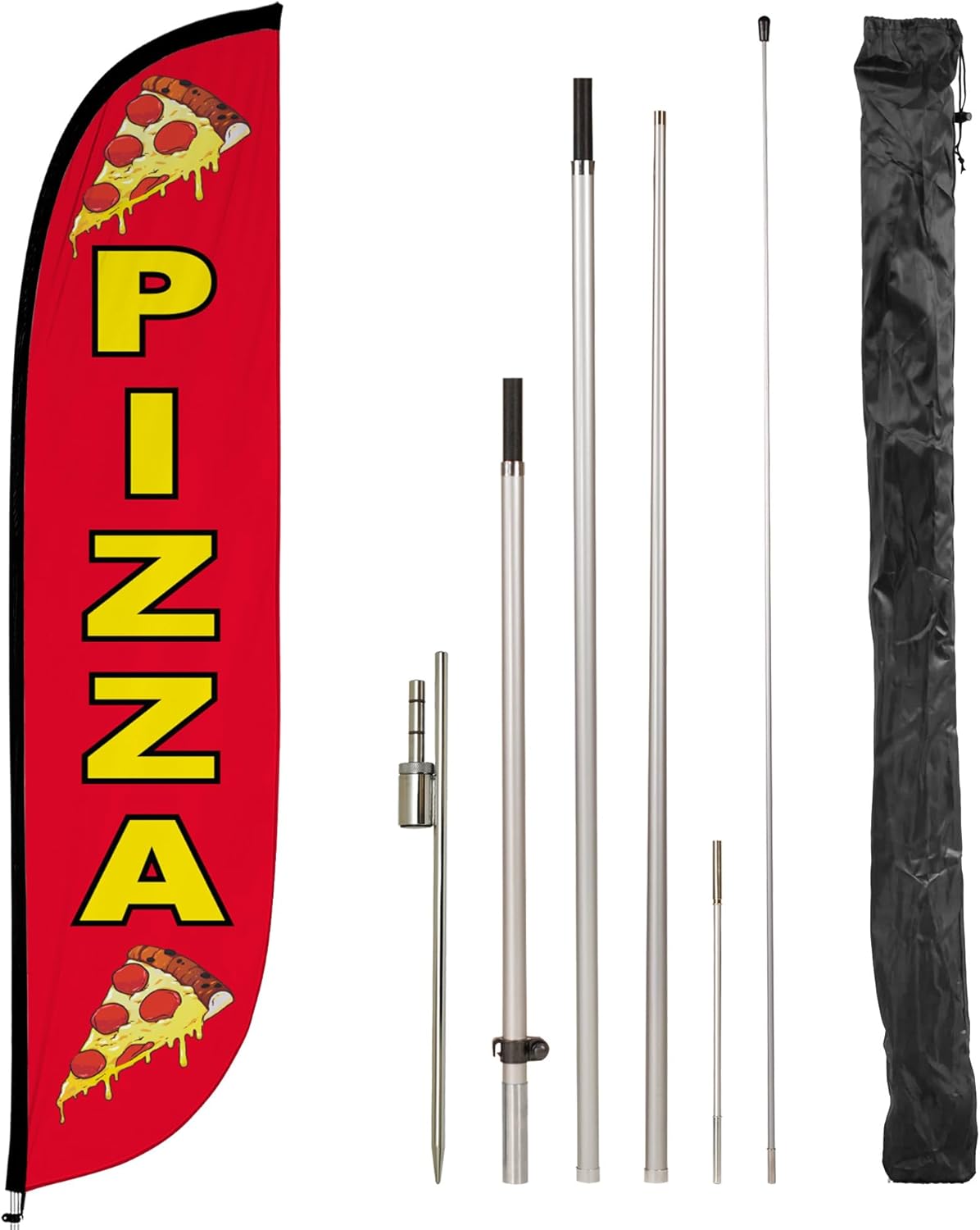 LookOurWay Feather Flag Pole Kit - 12 Feet Tall Advertising Flag Banner with Fiberglass Pole Kit and Ground Spike for Business Promotion - Food & Restaurant Flags - Pizza Slices (10M1200144)