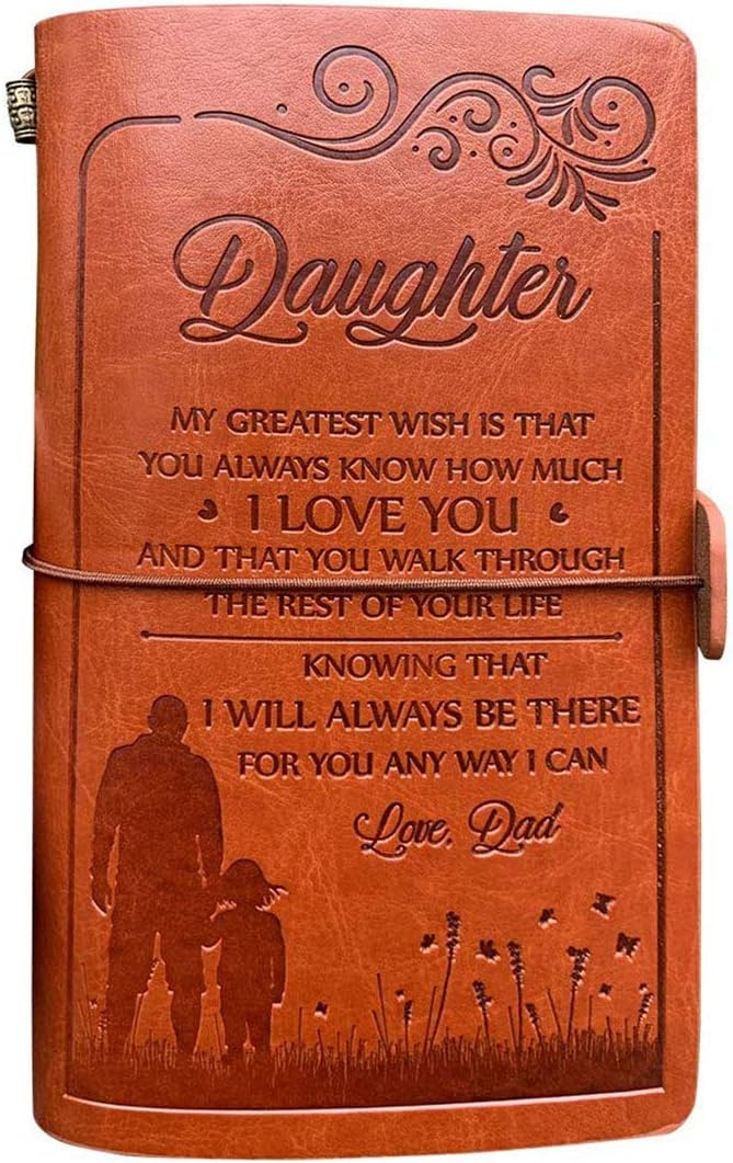 Leather Journal, Dad to Daughter Travel Journals Birthday Gifts, Personalised Diary Notebook for Girls, Retro Leather Bound Journals with 120 Page Lined Pages Christmas Graduation Gift for Her