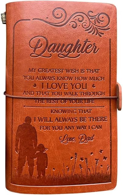 Leather Journal, Dad to Daughter Travel Journals Birthday Gifts, Personalised Diary Notebook for Girls, Retro Leather Bound Journals with 120 Page Lined Pages Christmas Graduation Gift for Her