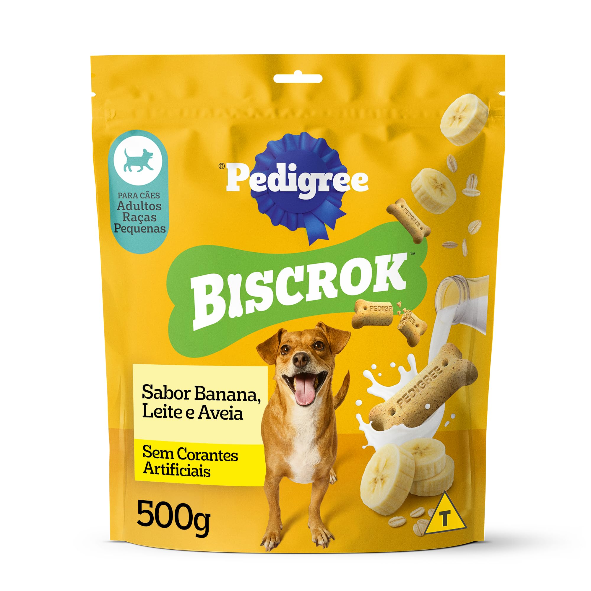 Biscoito Pedigree Biscrok Para Cães Adultos Raças Pequenas Sabor Banana, Leite e Aveia