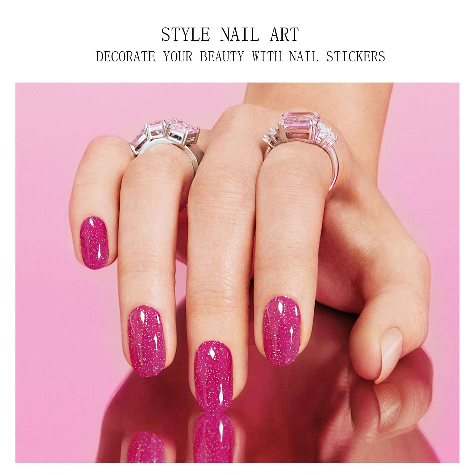 JMEOWIO Gel Nail Stickers Glitter Pink Semi Cured Gel Nail Strips Wraps UV/LED Nails Art Design Decoration Accessories - Image 3