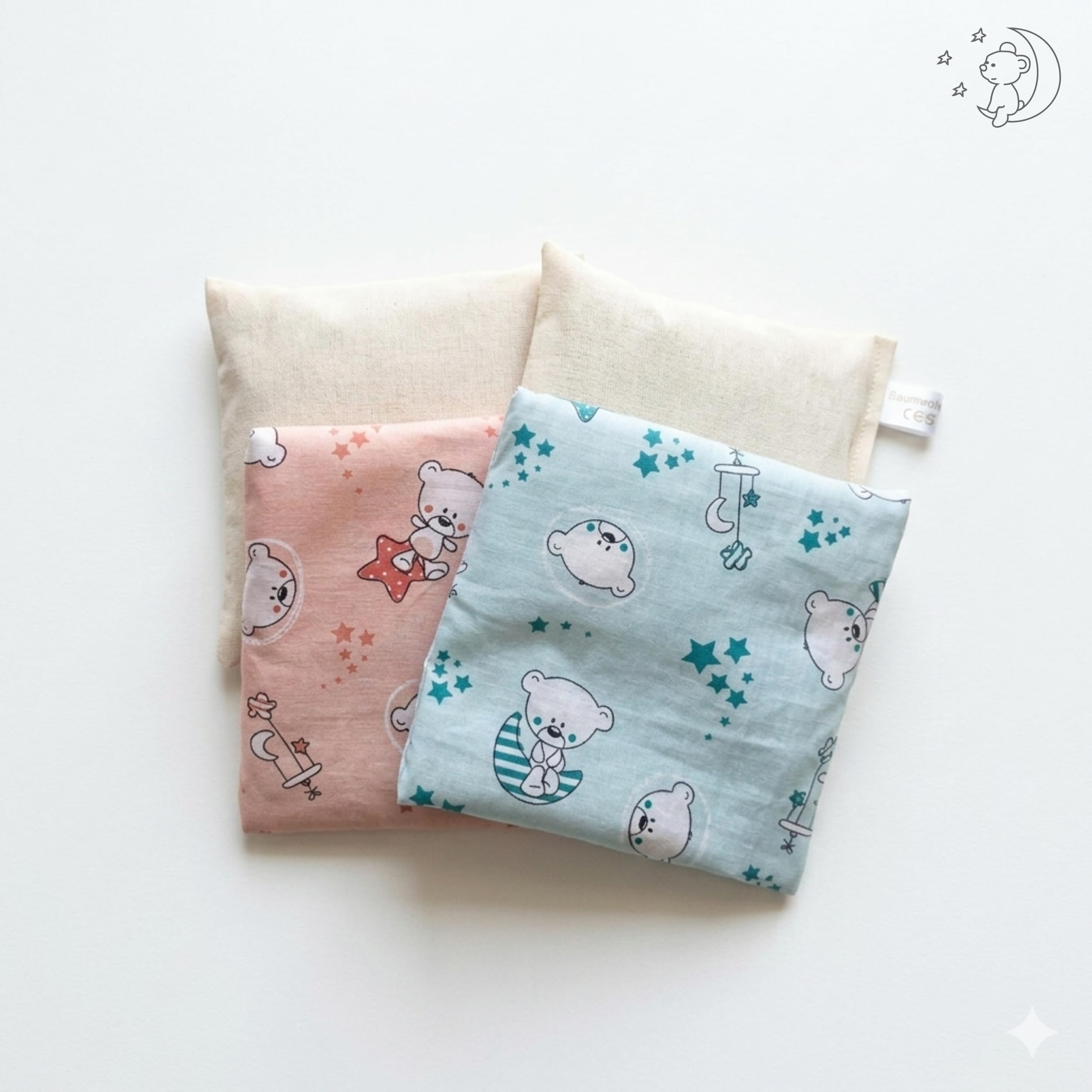 Kirschkernkissen 15x15 cm 2er Set mit waschbarer Hülle | Handgemacht in Österreich | Wärmekissen & Kältekissen | Naturfüllung | 2 Designs für Babys & Kinder