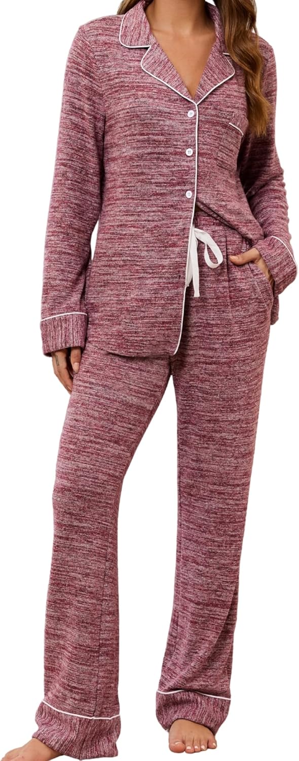 Leikar Button Up Pajama Set For Women Long Sleeve Shirt And Pajama Pants Soft Pjs Lounge Sets - Image 2