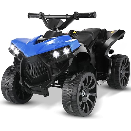Arlopu 6V Electric Ride On Car for Kids, Toddler ATV Power Wheels /1.86MPH Max Speed, Treaded Tires, Music, Headlights & Pedal Accelerator, Ideal for Toddlers 3+ (Blue)