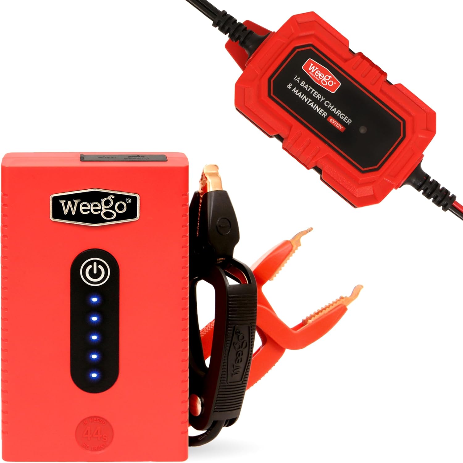 Weego Jump Starter 44s & Trickle Charger Bundle – Ultimate Power Solution for Your Vehicle - 440 Cranking/2100 Peak Amps
