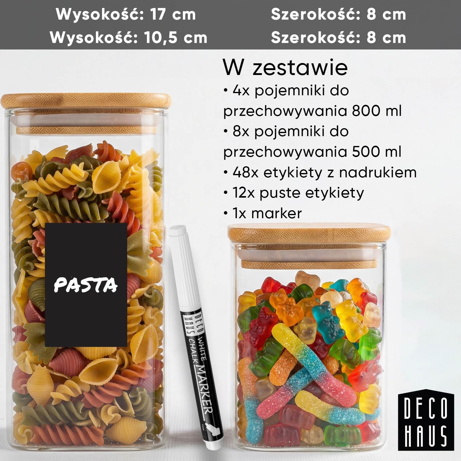 Deco haus® Słoiki do przechowywania z pokrywką, zestaw 12 sztuk, szklane pojemniki na zapasy, do przechowywania kuchni, słoikói, pojemnik szklany z pokrywką, szklany pojemnik