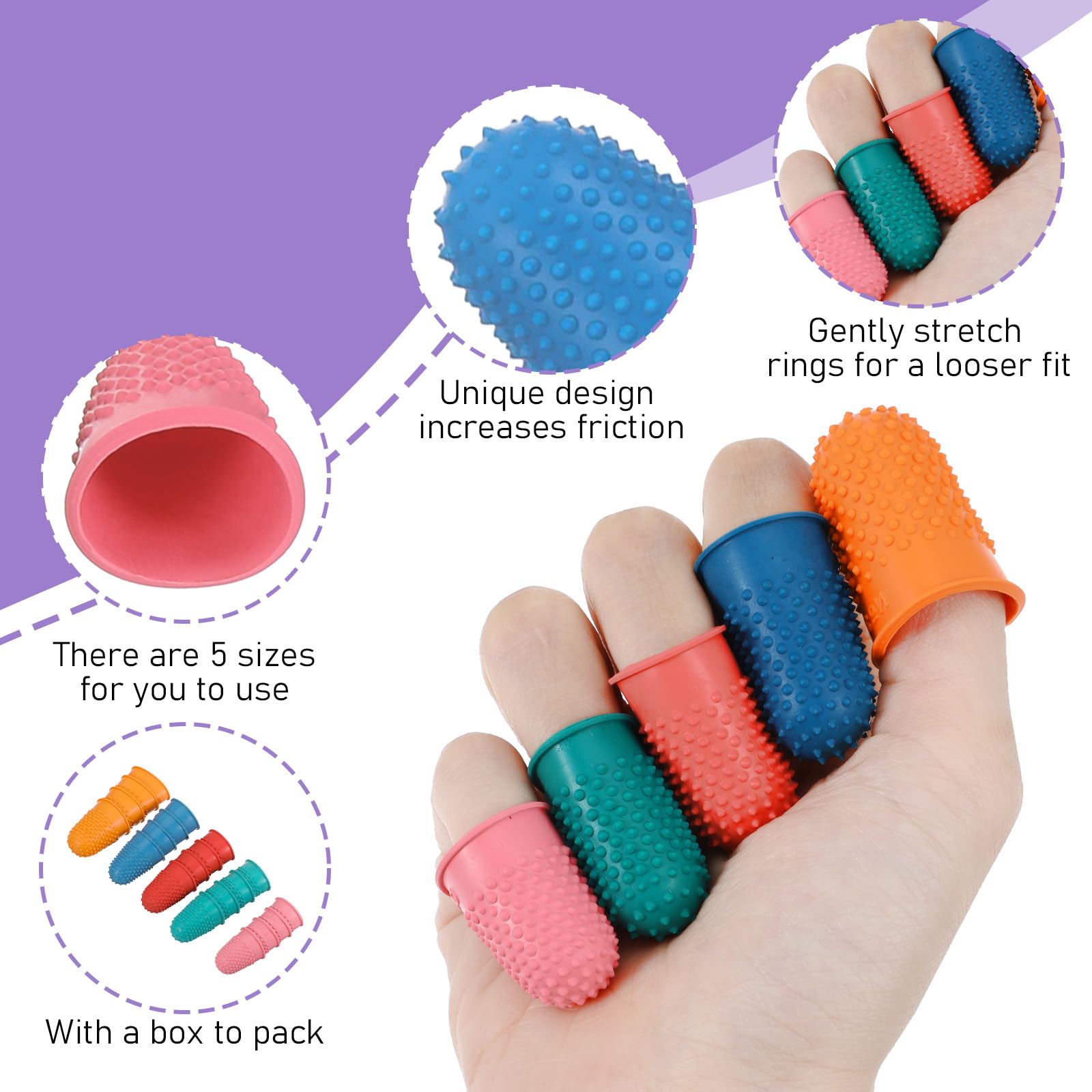 20 Stück Gummi Fingerkissen,Fingerhut Gummi,5 Größen Blattwender,Wiederverwendbare Umblätterhilfe zum Geldzählen,Sortieren,Schreiben,Sortieren von Papierkram,Schneiden,Basteln