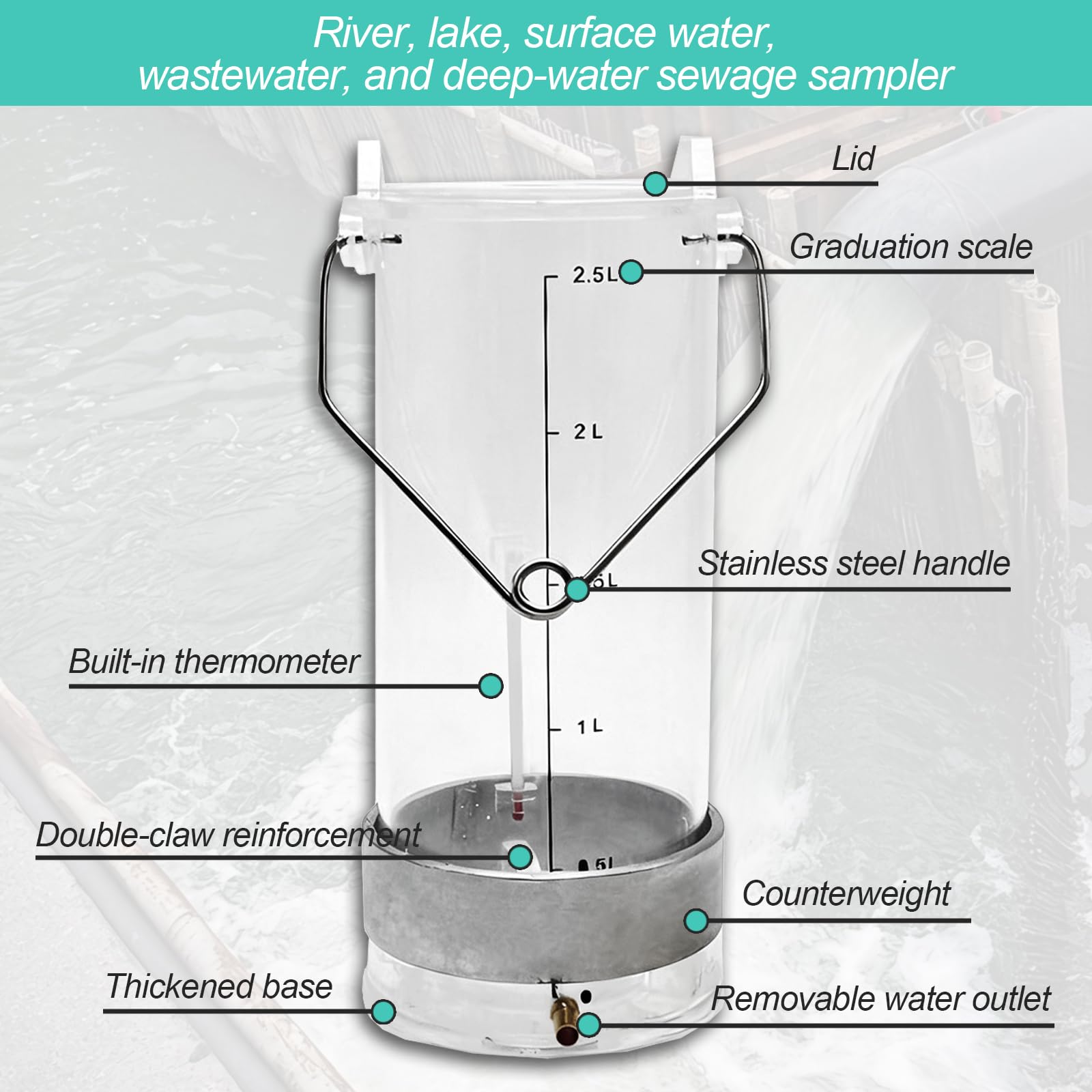 Tiefwasser-Probenahme-Schöpfsystem, Fass-Probennehmer mit Skala