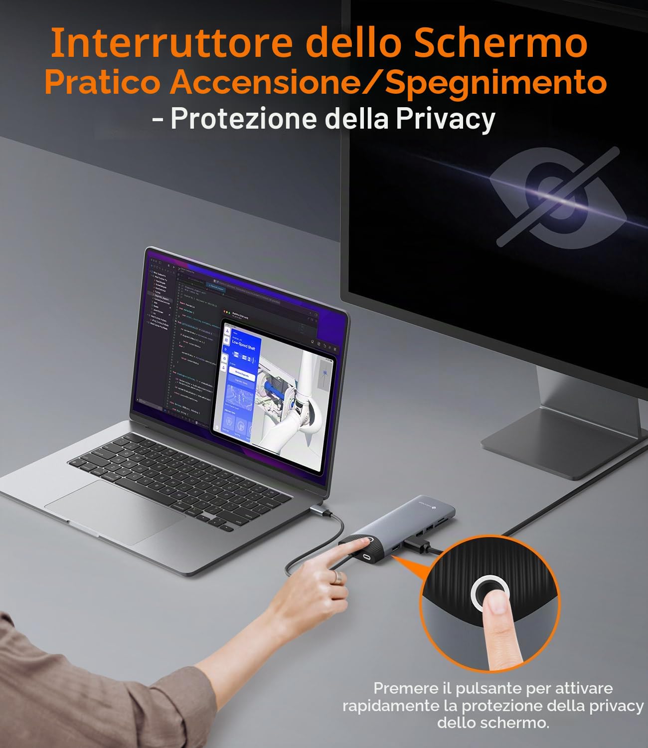 NOVOO Docking station con 3 display 15 in 1, docking station USB-C, pulsante per accensione/spegnimento, HDMI 4K@60Hz, USB-C/A 10Gbps, VGA, 100 PD, SD/TF Multiport Dock per MacBook Pro Air iPad Lenovo