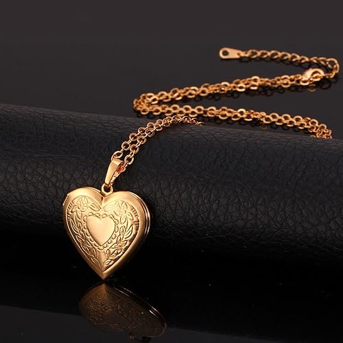 Miniatura 4 de Collar con medallón de corazón para fotos, de oro de 18 quilates para mujeres y niñas, cadena de 20pulgadas, para regalo personalizable