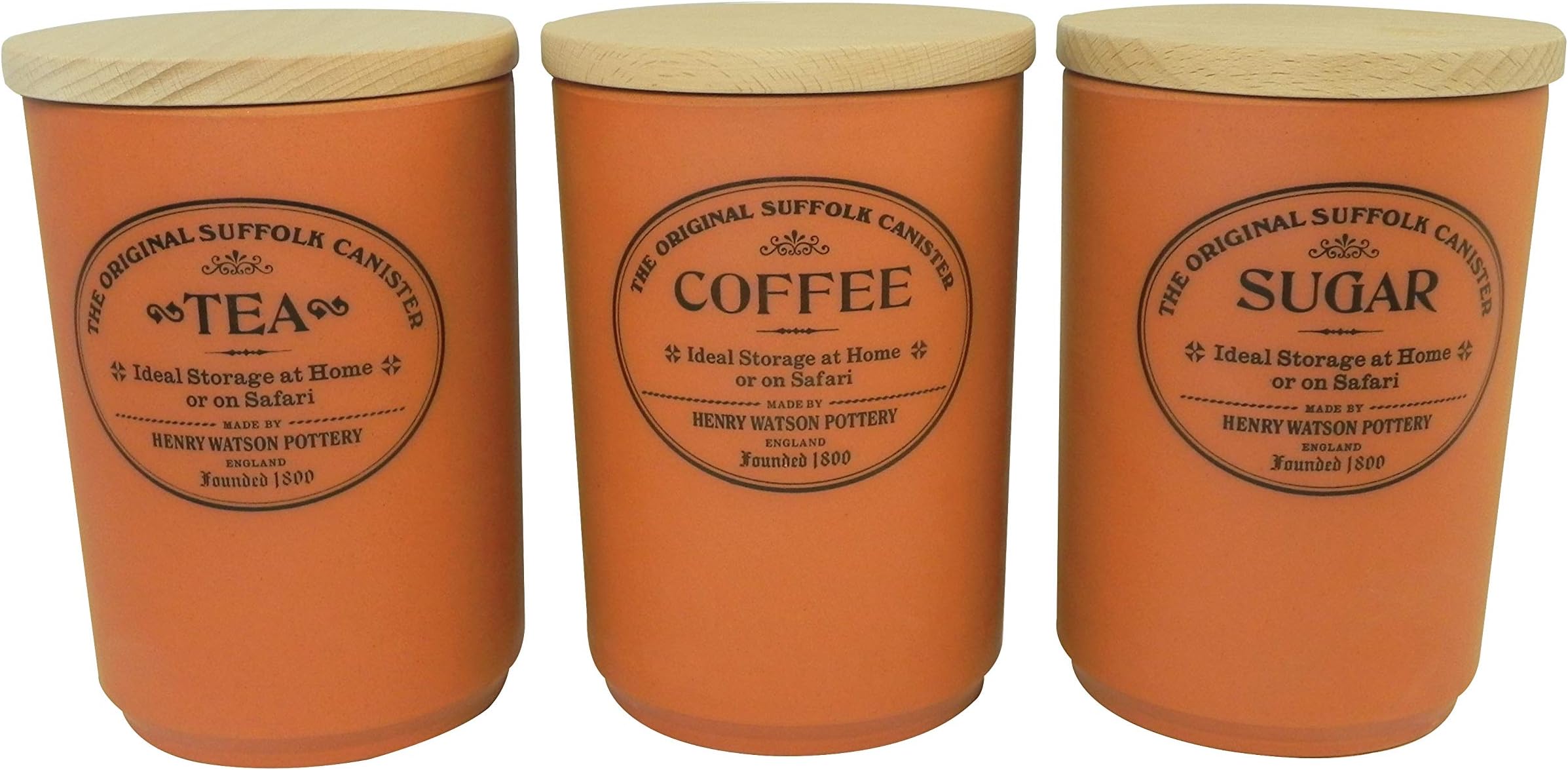 Henry Watson - Airtight Tea Coffee Sugar Canister Set - Terracotta, Made in England - 11cm x 16cm The Original Suffolk Collection. …