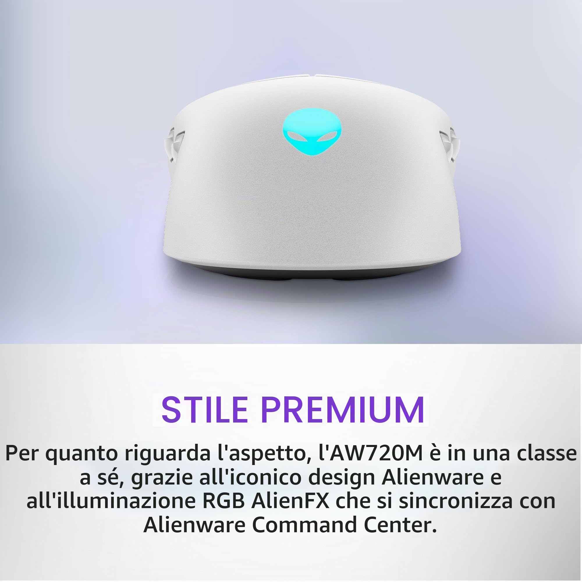 Alienware AW720M - Mouse da gioco wireless trimodale, wireless da 2,4 GHz, Bluetooth 5.1, 26.000 DPI, 8 pulsanti programmabili, adattatore di ricarica magnetico a scatto da USB-A a USB-C - Luce lunare