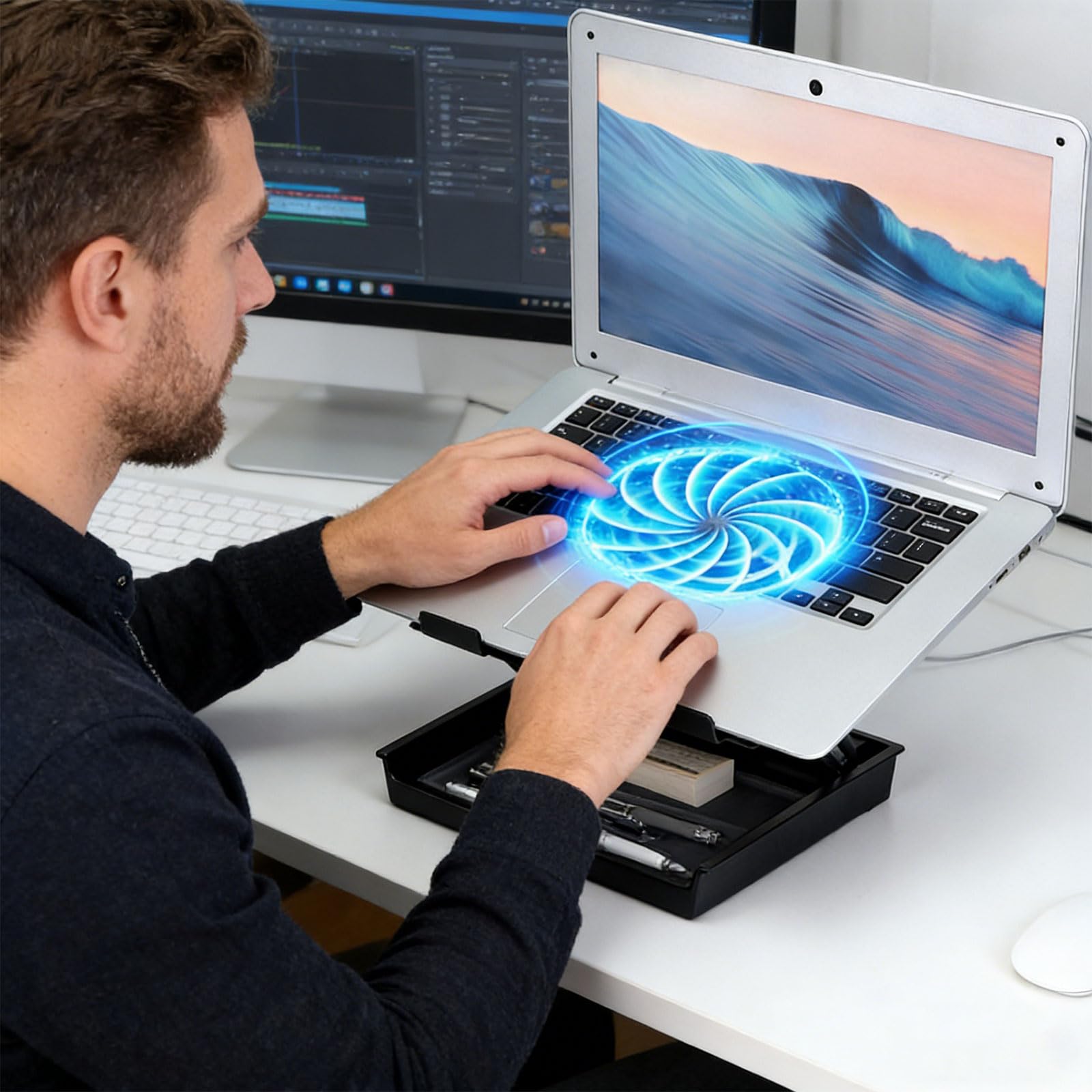 Supporto per computer con altezza regolabile e raffreddamento integrato per installazione professionale Uffici Laptop Cooling Stand