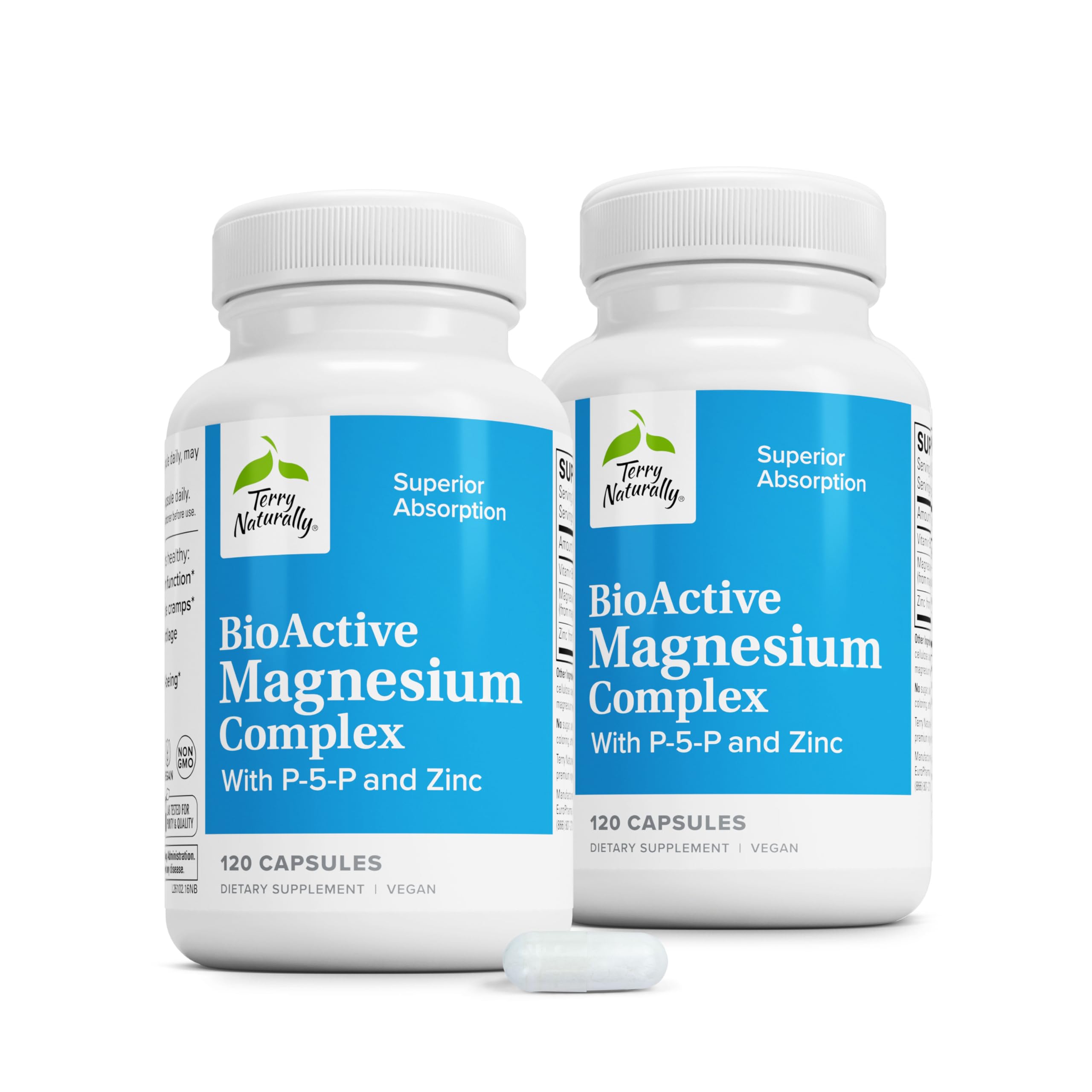Terry Naturally BioActive Magnesium - Mood & Heart Health - 120 Capsules 120 Count (Pack of 2)