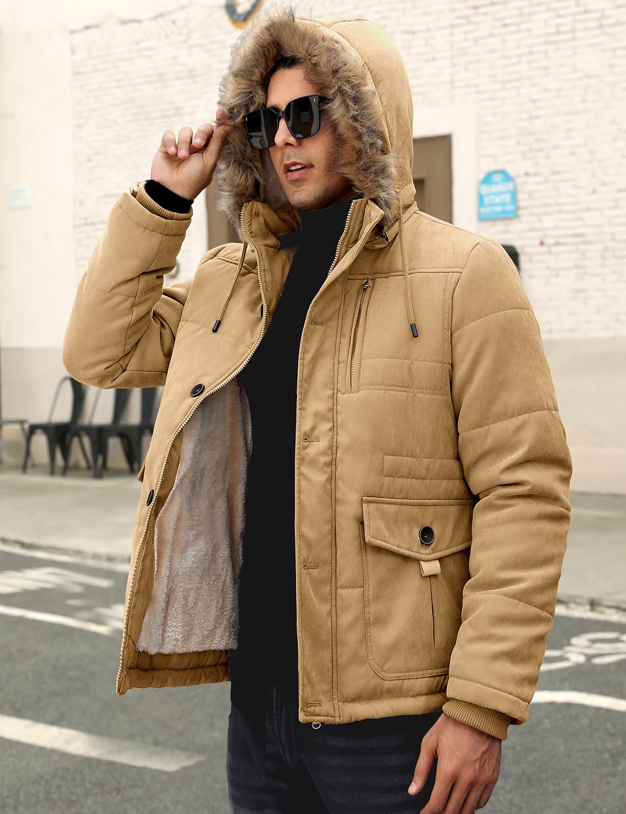 Nadeer Manteau Homme Hiver Polaire Chaud Veste Parka Coupe-Vent de Mode Décontractée Manteau à Capuche Manches Longues Blouson Zippé Outercoat avec Poches