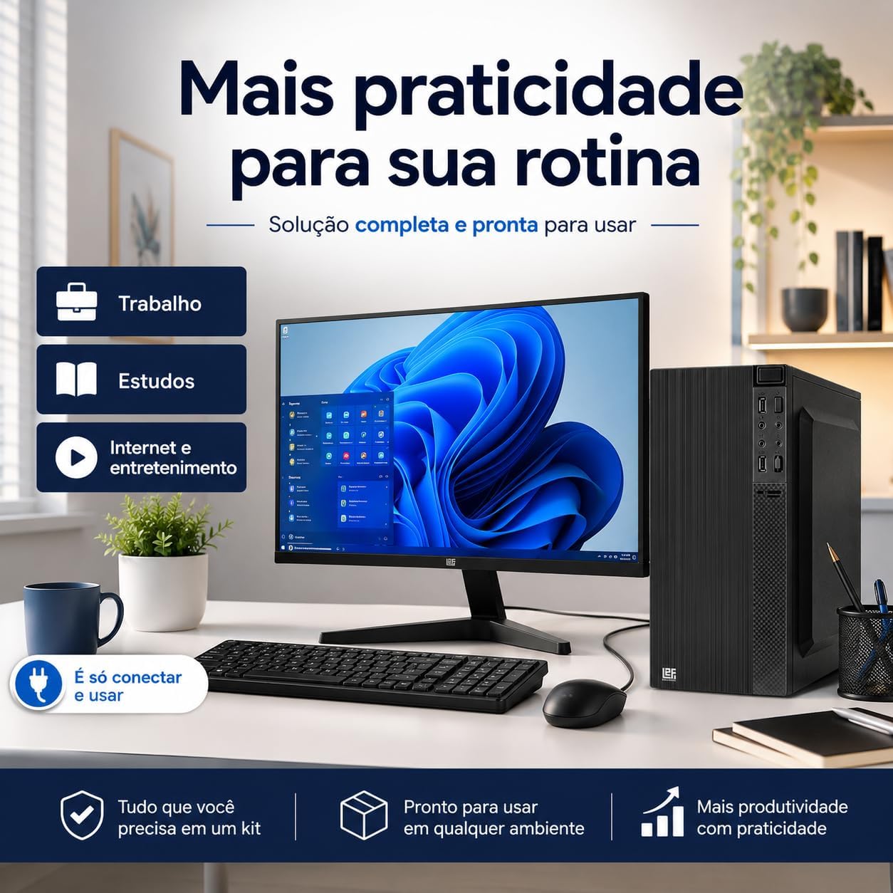PC Completo Basic AM Intel i5 8GB RAM 256GB SSD Monitor 17,3" HDMI 4 Núcleos Super Turbo com Teclado e Mouse L2F
