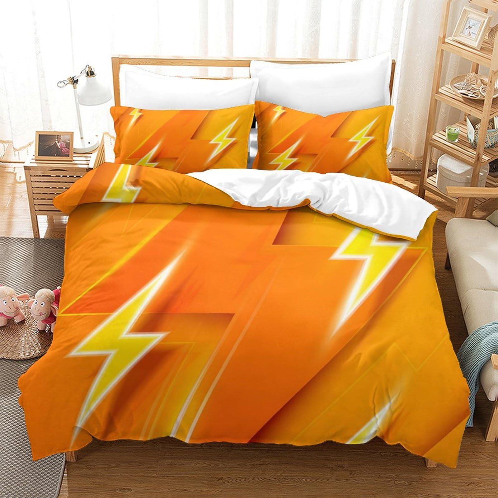 GDEKCIEAS Yellow Electric Lightning Boys Bedding Set,3Pcs Ultra Soft Duvet Cover with Zipper,Lightweight Quilt Cover And Comforter for Teens Super King（260x220cm）