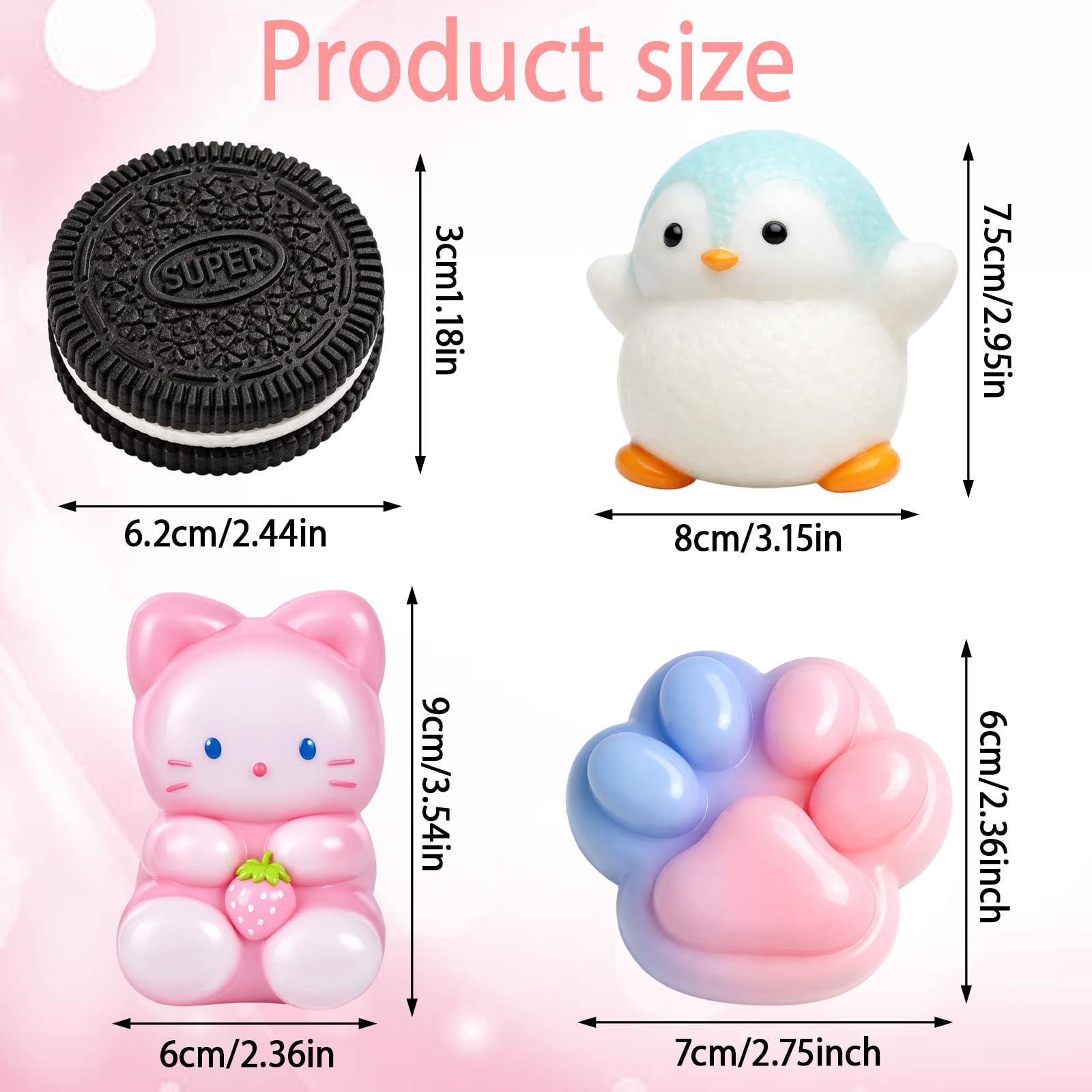 squishy, 4 PCS Stress Relief Squeezies for Sensory Play and Focus Enhancement Includes Kitten, Cat Paw, Cookie - Image 2