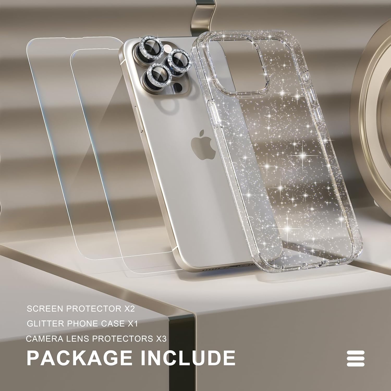Choiche Compatible for iPhone 15 Pro Case Women Phone Case, Cute Bling Sparkly, Military Grade Drop Protection, 3 Diamond Camera Lens Covers, 2 Tempered Glass Protectors, 6.1 inch (Glitter Clear) - Image 7