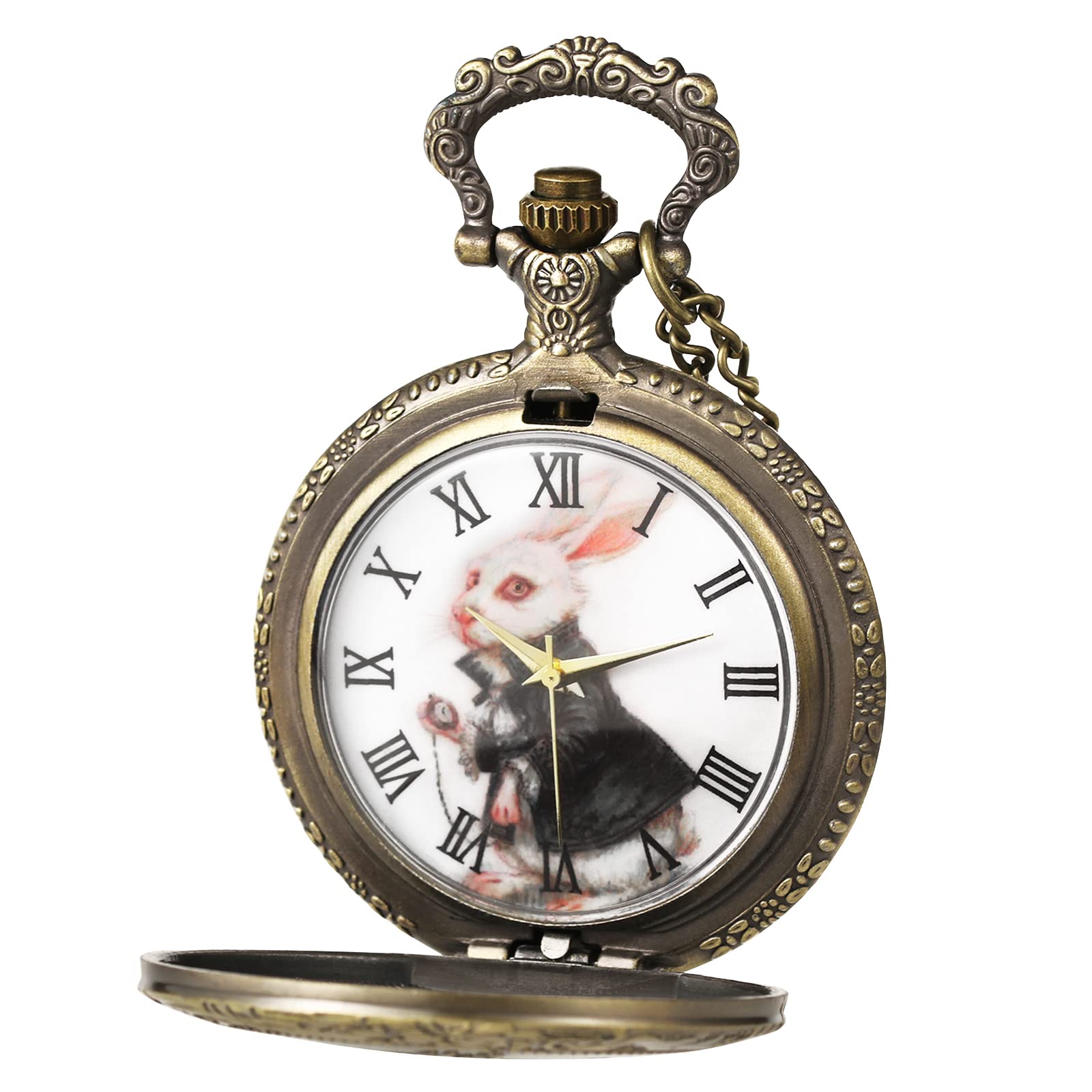 MORFONG Movie Theme Rabbit Design Pocket Watch Quartz Pocket Watches for Men Women Birthday Christmas Gifts with Box & Necklace