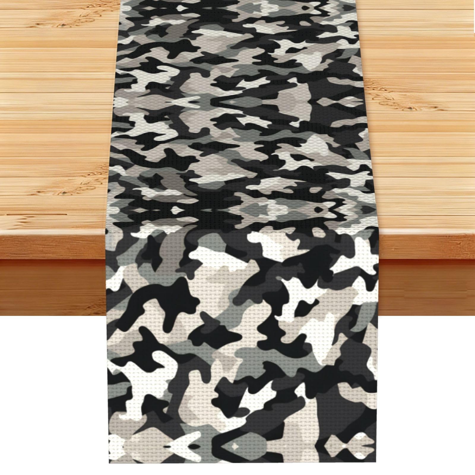 Airy Mixed Grey Camo Printed Table Runner 13 x 72, Wrinkle Resistant Decor for Dining Table Coffee Table Fireplace