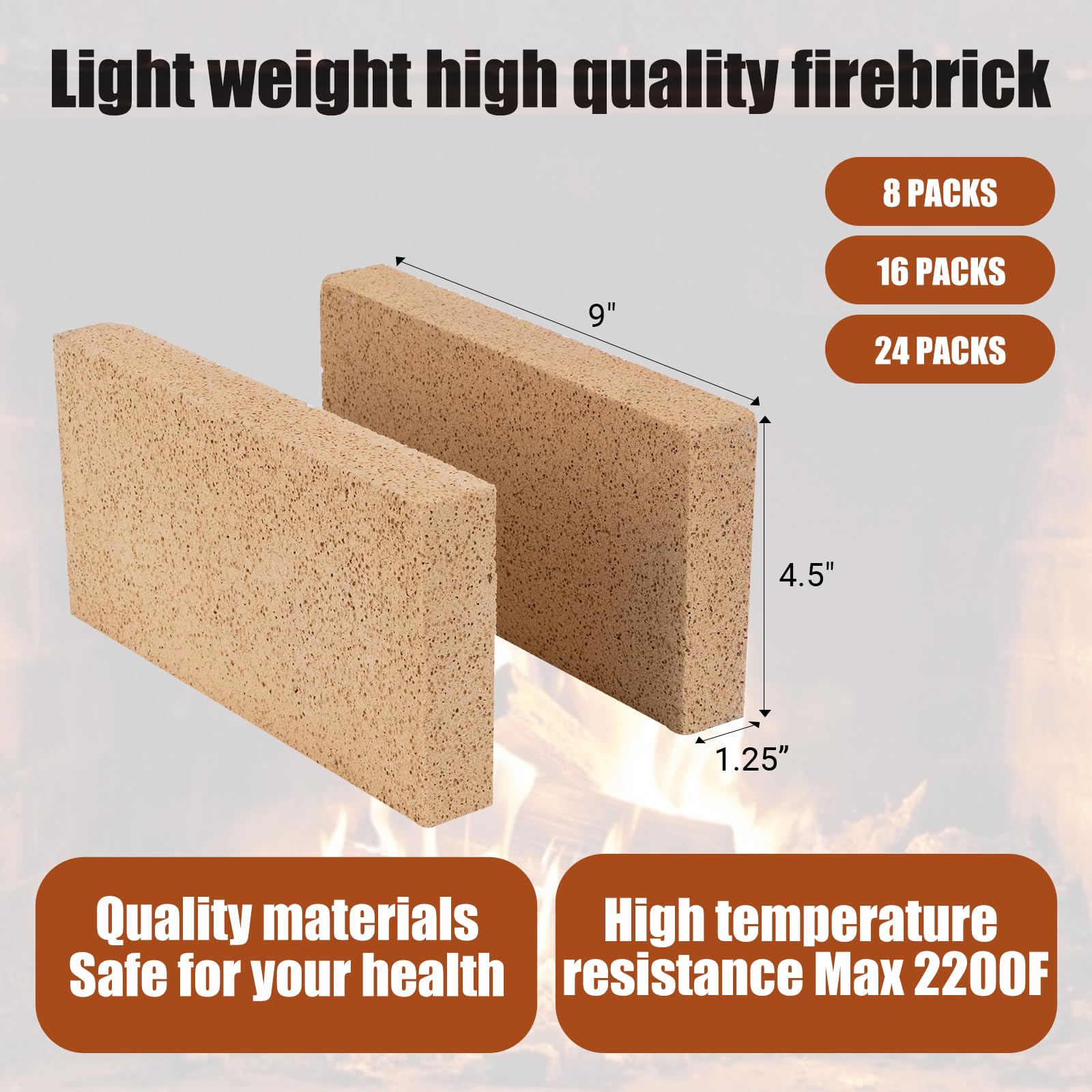Mattoni refrattari isolanti per stufa a legna, 2200 F, confezione da 24, mattoni refrattari, mattoni refrattari, argilla refrattaria, ricambio per grill, camino, forno per pizza (23 x 11,4 x 3,2 cm)