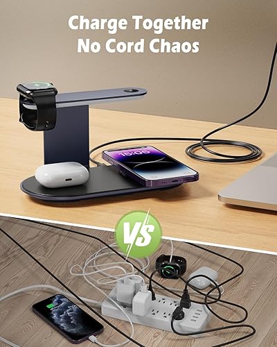 Miniatura 7 de KeeKit Cargador inalámbrico, estación de carga inalámbrica 4 en 1 con luz nocturna de atenuación, base de carga rápida para iPhone, iWatch, AirPods,