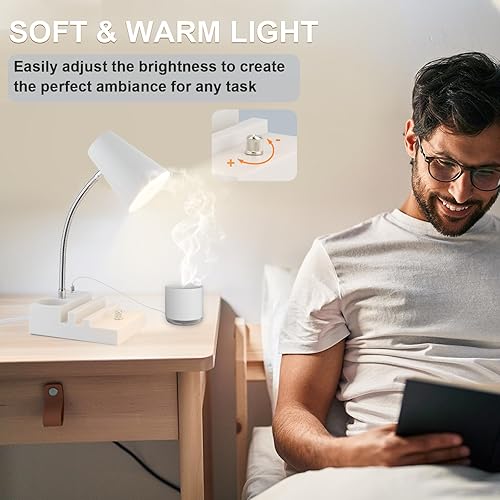 Miniatura 5 de Lámpara de escritorio de estudio con carga USB y luz nocturna tipo C, lámpara de mesa LED de cuello de cisne con atenuación continua, lámpara de