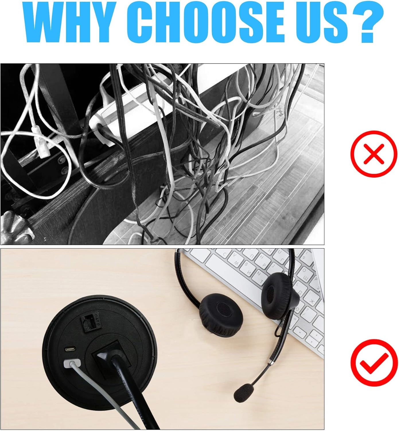 2 PCS of Desktop Power Grommet Outlet Conference Recessed Power Socket with AC Outlet, USB A/C(Type-C) & Replaceable Outlet(CAT 6, HDMI), 6 Ft Extension Cord for Home Office Library Table