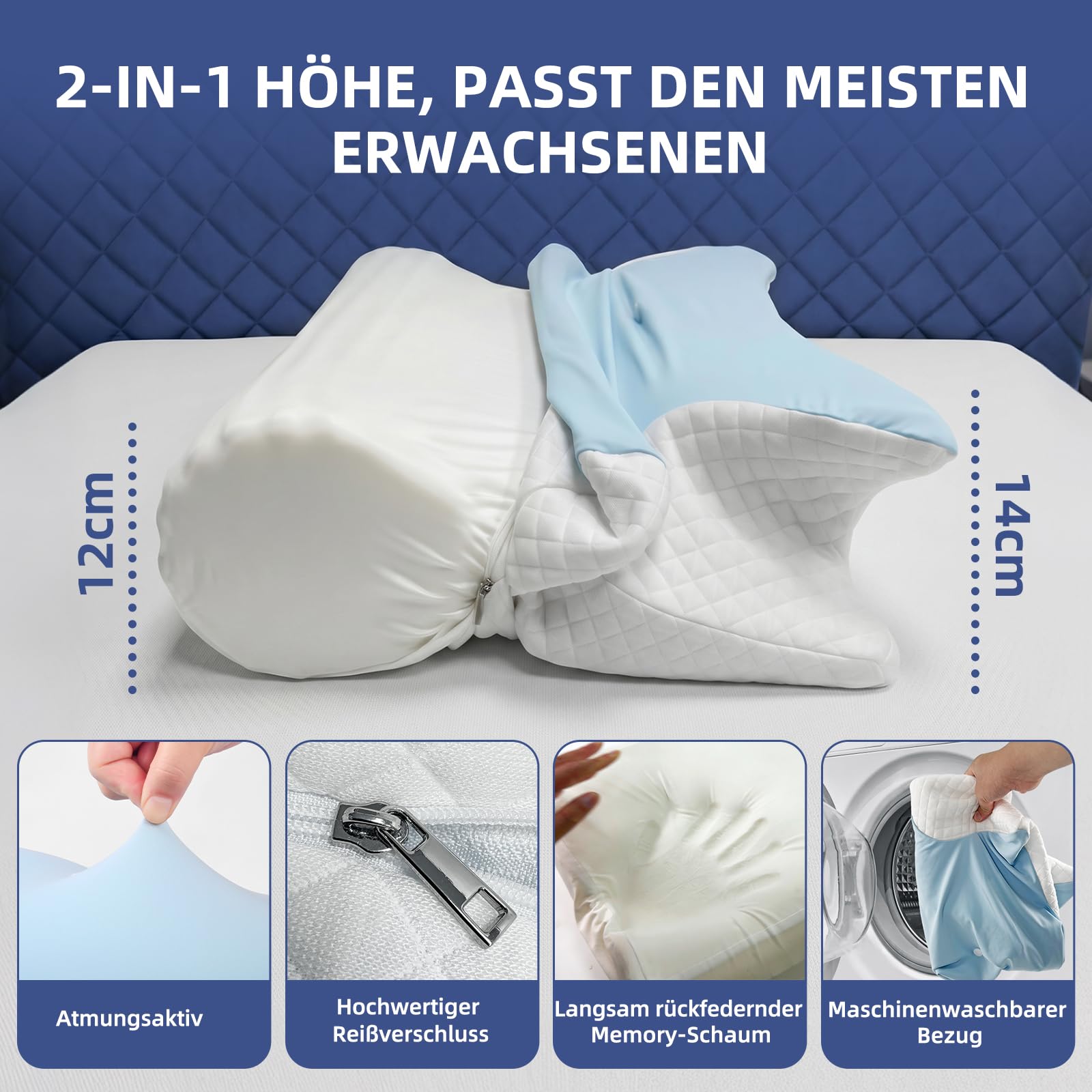 Almohada cervical ergonómica 2 en 1 de espuma viscoelástica