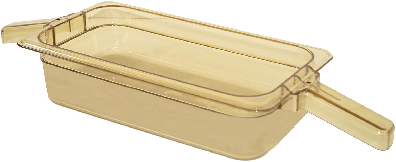 Carlisle FoodService Products Storplus High Heat Food Pan Steam Table Pan, Chafing Pan with Handles for Catering, Buffets, and Restaurant, Plastic, 1/3 Size 4 Inches Deep, Amber