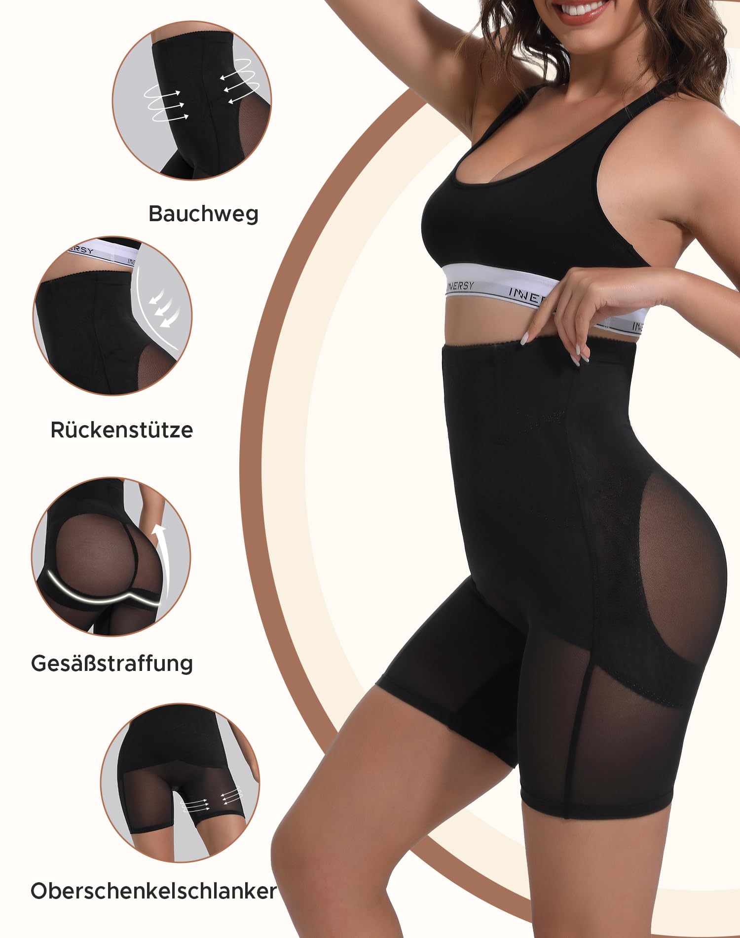 INNERSY Mutande Contenitive Donna Pancia Piatta Vita Alta Intimo Modellante Pantaloncini Contenitivi