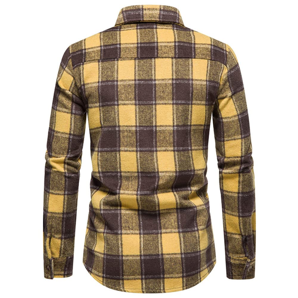 HGJH Herren Flanellhemd, Herren Langarm Flanellhemd Thermohemd Kariert Gelb Hemd Button-Down Baumwolle Holzfäller Bequem Karo Hemdjacke Lässiges Arbeitshemd Für Herren Jungen