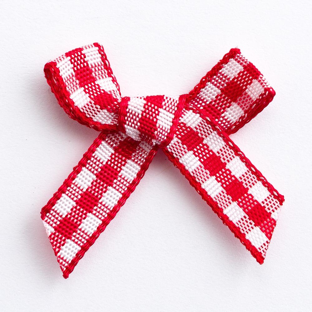Gingham Check Ribbon Bows 100-Piece Pack, 3 cm Bow Width, Red