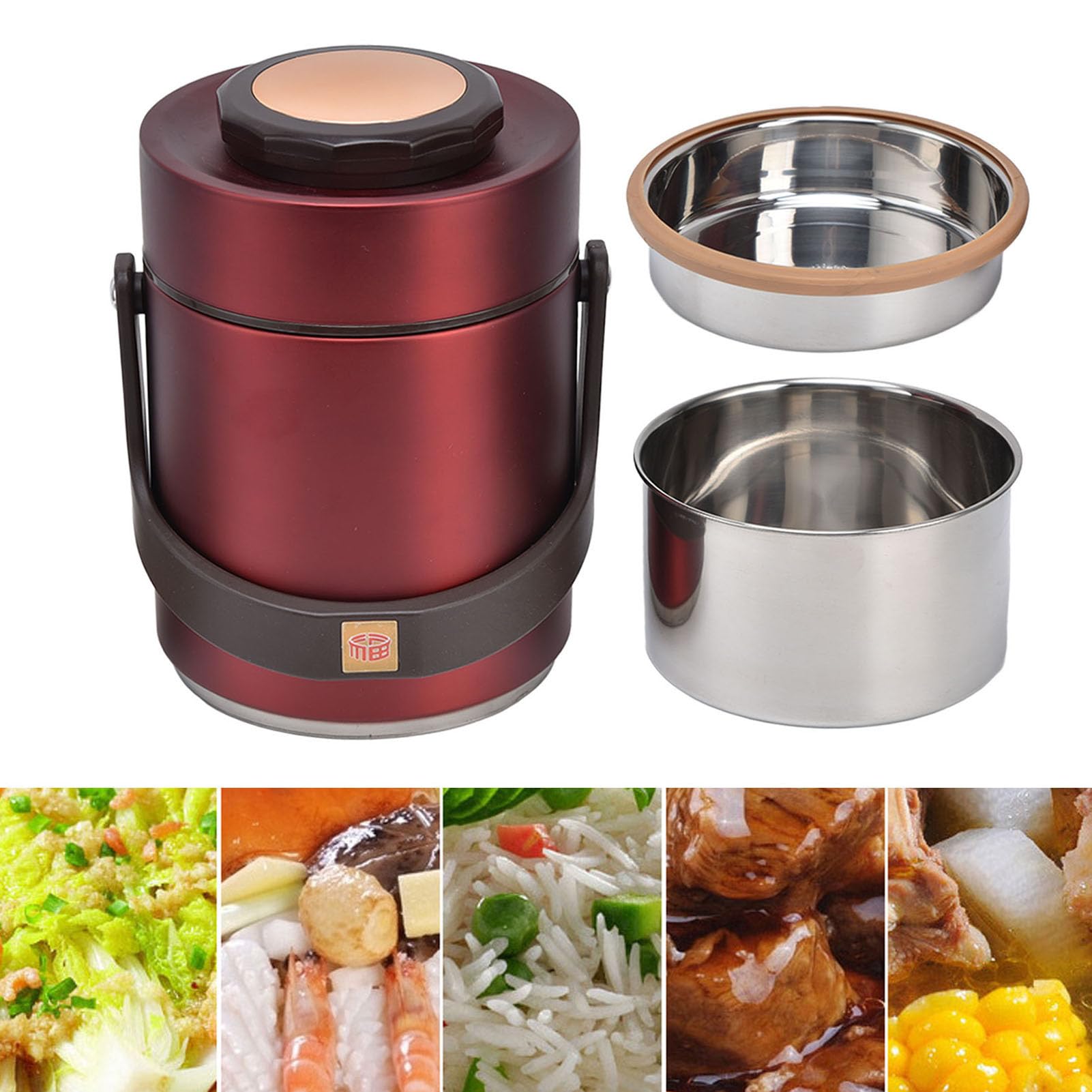 Cryfokt 3-lagige Isolierte Lunchbox aus Edelstahl 304, Auslaufsicherer Lebensmittelbehälter für Arbeitsreisen, Picknick – 1500 Ml Fassungsvermögen (Rot)