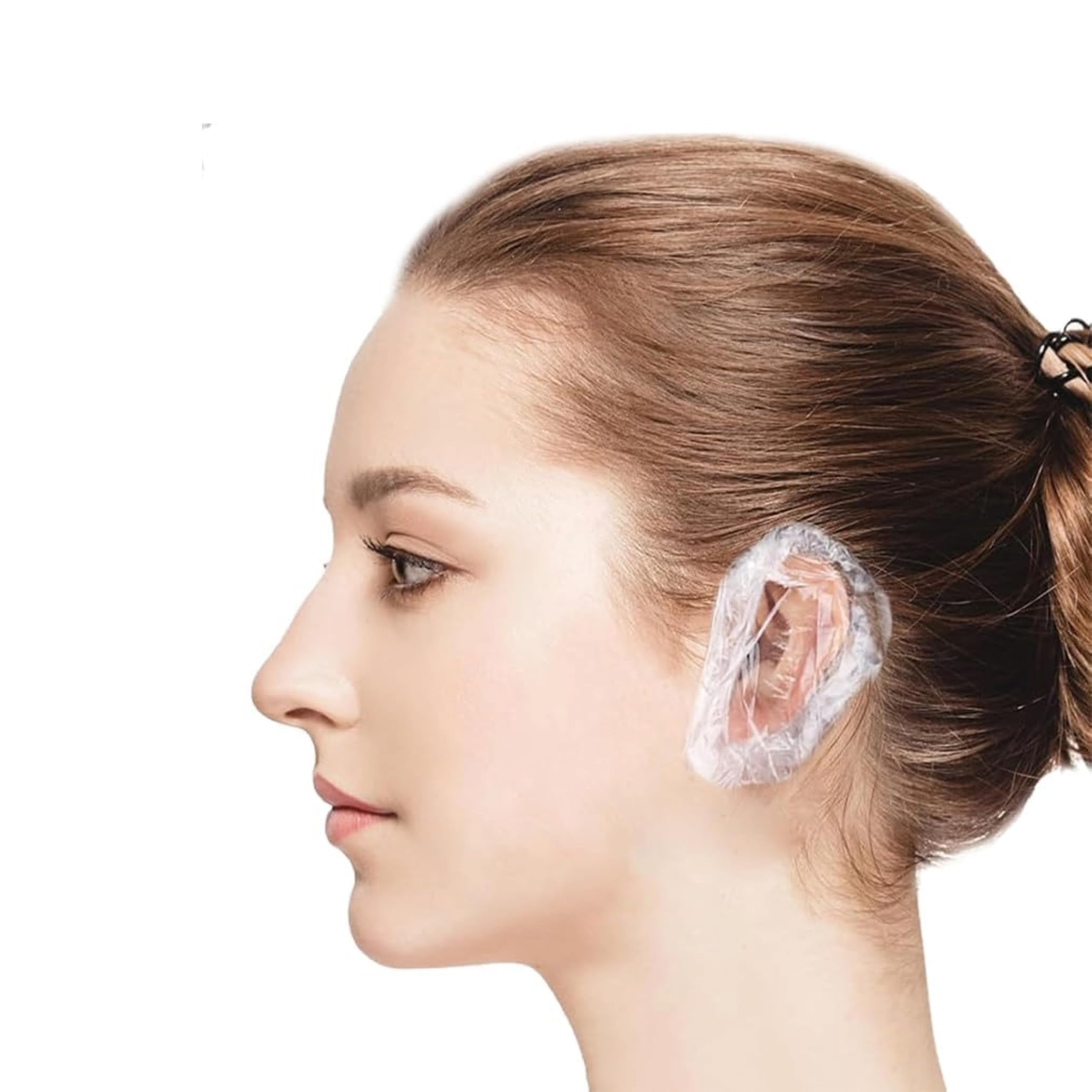 100 pcs Disposable Ear Covers for Shower Waterproof, Hair Dye Ear Protectors for Adults - Clear Elastic Ear Caps for Bathing, Salon, Spa, Travel, Plastic Ear Covers for Showering-image-31